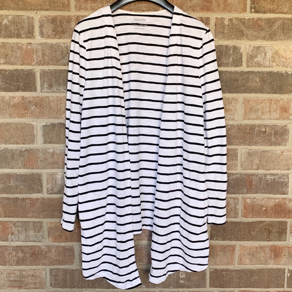 Chico’s Ultimate Tee Cardigan, Black Stripe, Small
